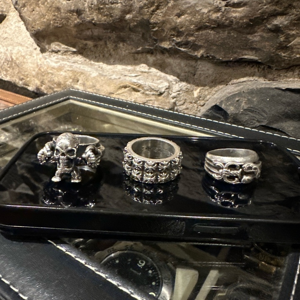 Silver Gothic Skull and Geometric Jewelry Set